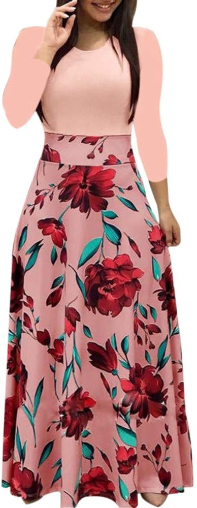 Women's Casual Short Sleeve Plain Maxi Long Dress with Pocket