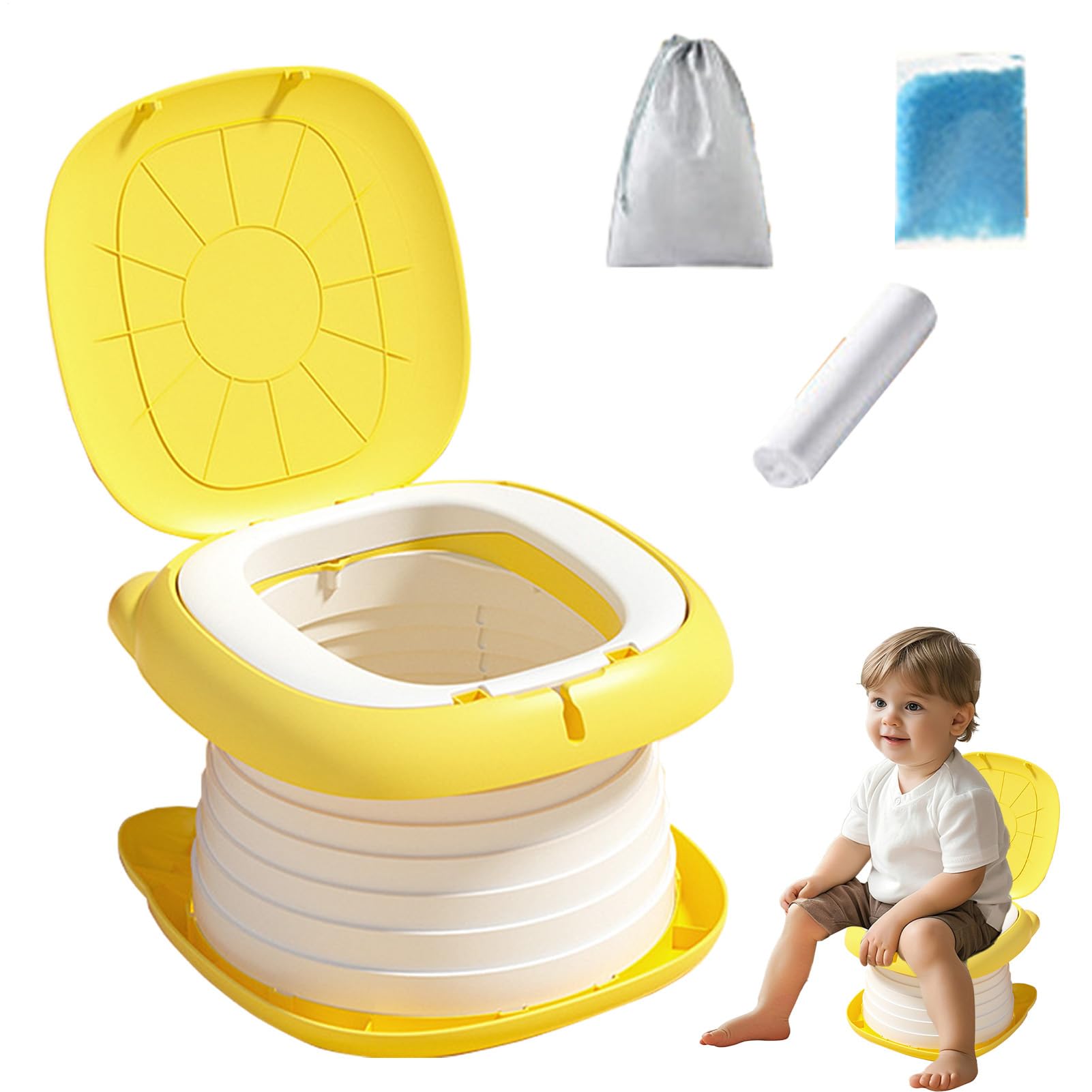 Orinal de viaje plegable, asiento de inodoro portátil, 9.45 x 6.69 | pulgadas para niños con absorbente, entrenador duradero, inodoro móvil con diseño plegable, ayuda de baño infantil para viaje