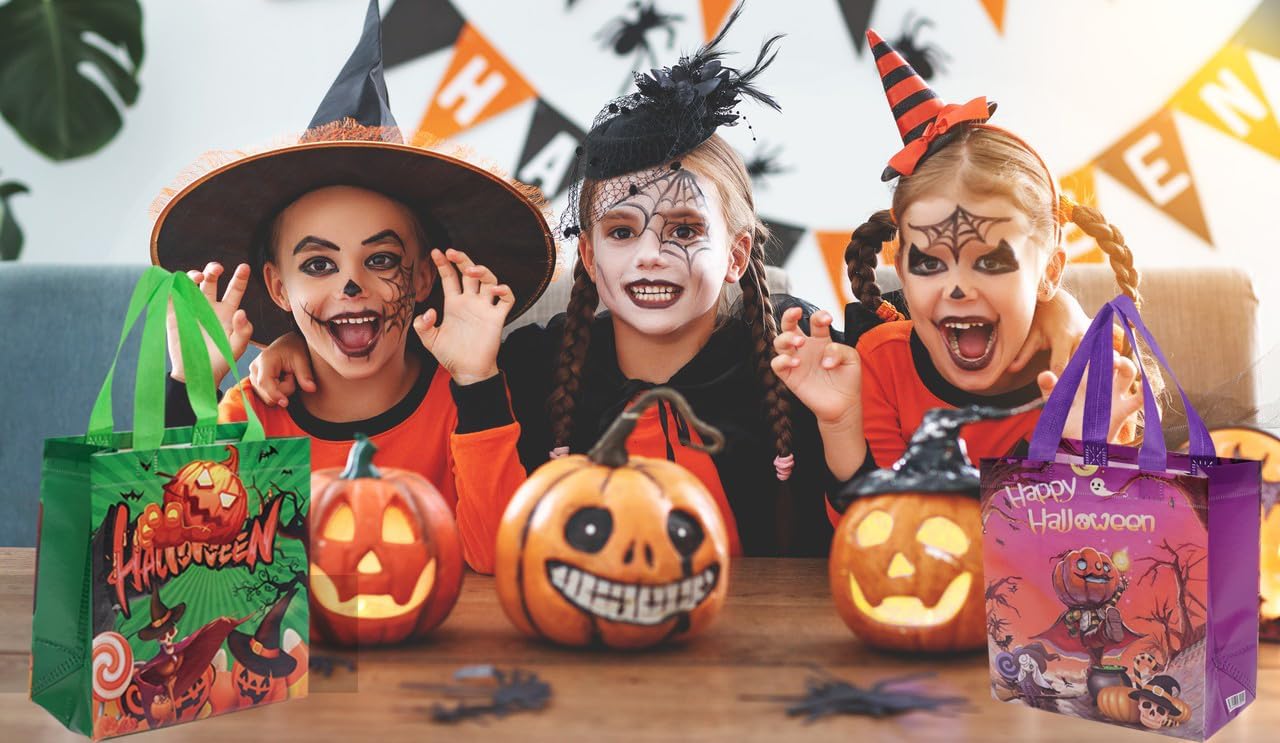 Lyforpyton 4Pcs Halloween Goodie Bags, Small Non-Woven Gift Bag with Handles, Suitable for Halloween Trick or Treat Party, 9"x8.6"x4.3" - Image 5