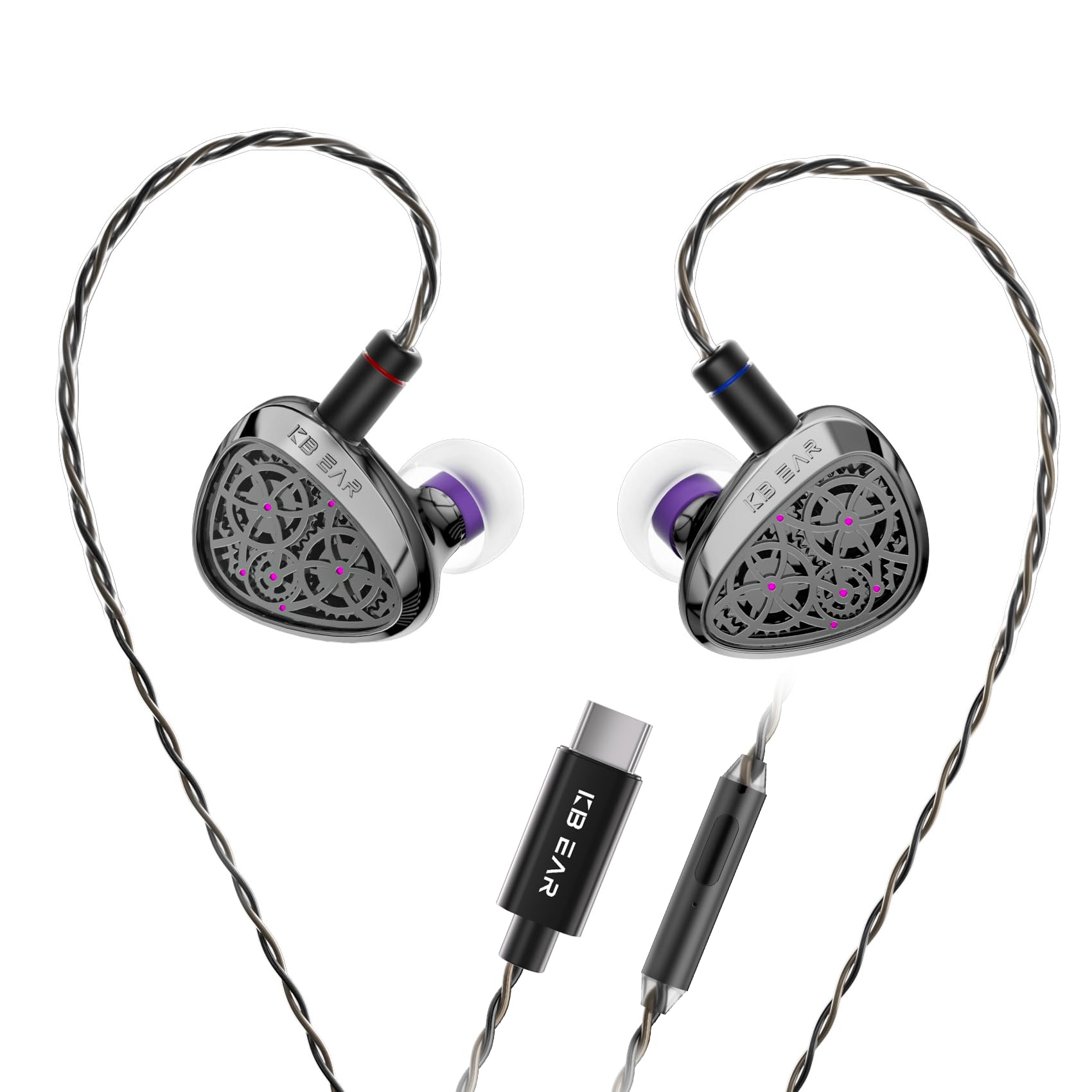 Yinyoo KBEAR TB-PRO Cuffie Cablate USB C In Ear Monitor Cuffia HiFi con 10mm Dual-Magnetic Lega di Zinco Design Ingranaggio Cuffie da Gaming per Uscite & Pendolari (Tipo-C, Con Microfono)