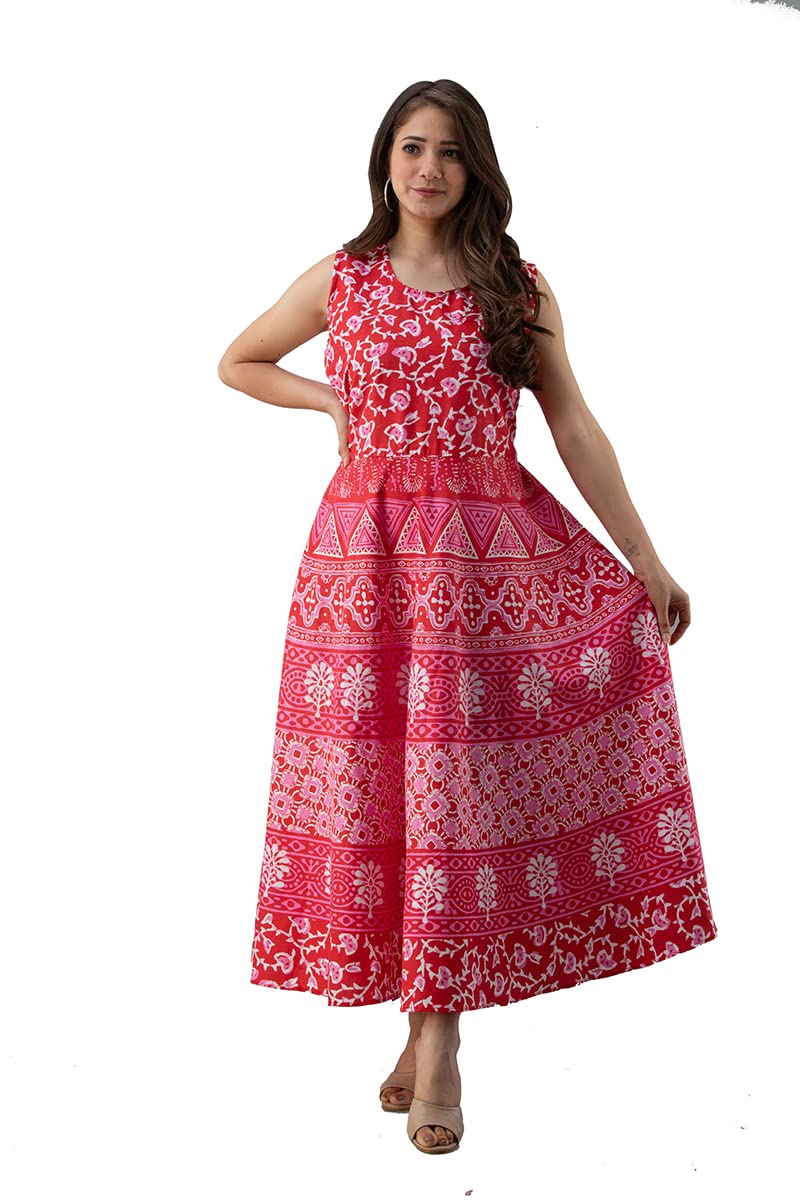 monique Brand Women's/Girls Cotton Rajasthani Jaipuri Printed Maternity Summer Long Gown Middi Maxi Dress (MD-HATHIKUMAWAT-RN15__Free Size__UPTO44XL_) Rani-picture-10