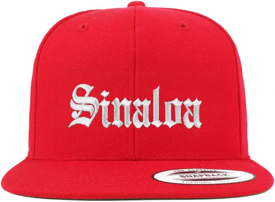 Trendy Apparel Shop Old English Sinaloa White Embroidered Flatbill Snapback Baseball Cap
