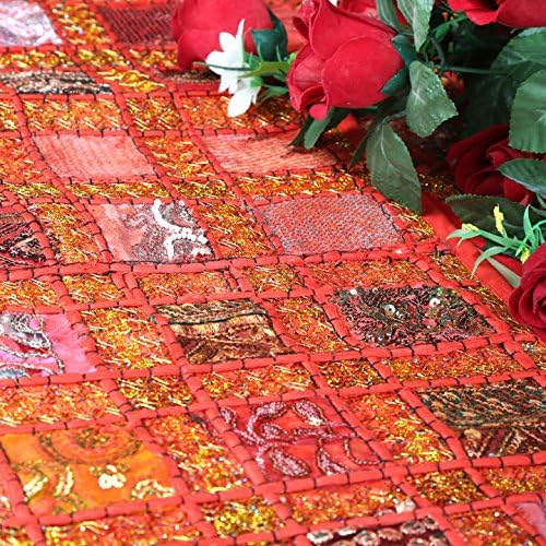 RAJRANG BRINGING RAJASTHAN TO YOU Indian Patchwork Table Runner 30x182 cm Vintage Sari Hand Colorful Cotton Red Placemat Decor Dining Table