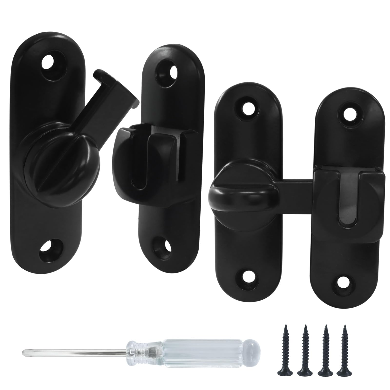 LifCratms 2 Packs 90/180 Degree Black Barn Door Lock, Security Sliding Door Latch, Gate Latches Hardware for Bathroom, Window, Cabinet, Garden