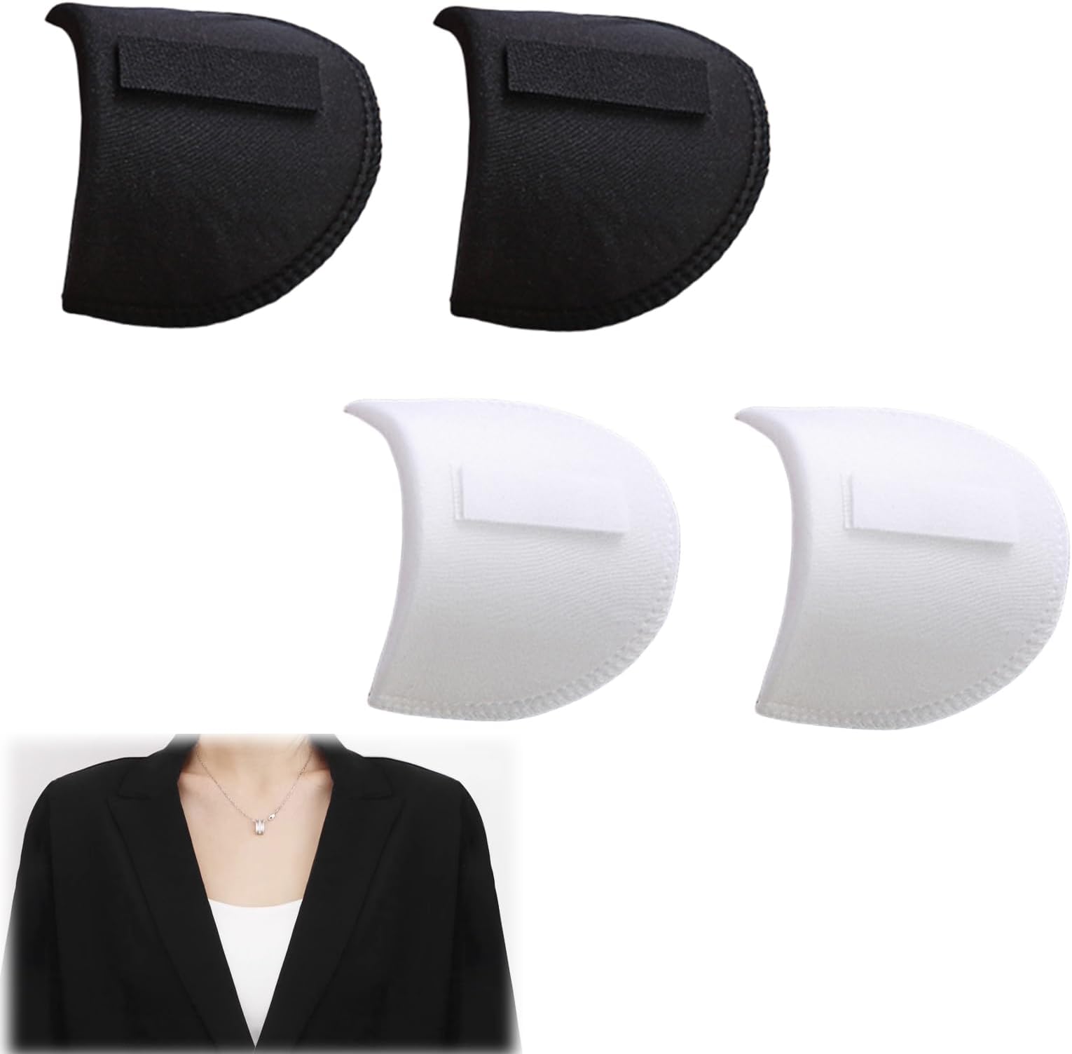 Qkhcable4 PCS Shoulder Pads for Women Men Clothes Anti-Slip Detachable Foam Shoulder Pad Breathable Sponge Pads with Velcro Shoulder Pads Inserts Sewing Supplies for Suit Clothing Coat Blazer Suit T-Shirt