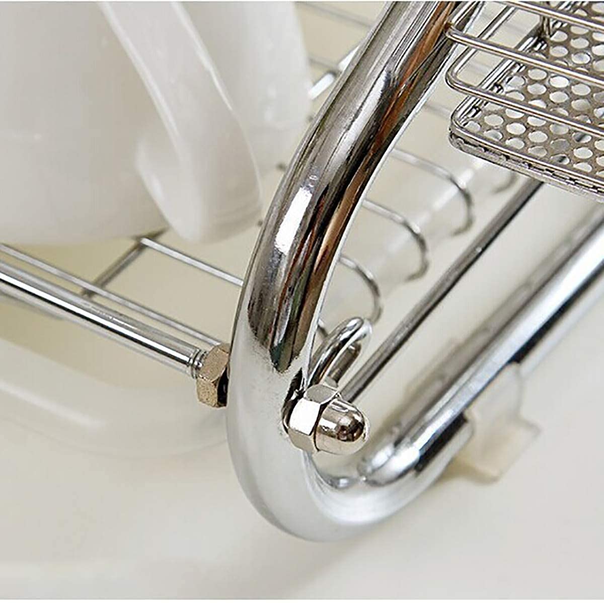 Cesta de drenaje de cocina, Pastel de secado de platos, estante de recolección de 2 niveles en forma de S multifuncional, herramientas de almacenamiento de cocina de acero inoxidable, for el mostrador