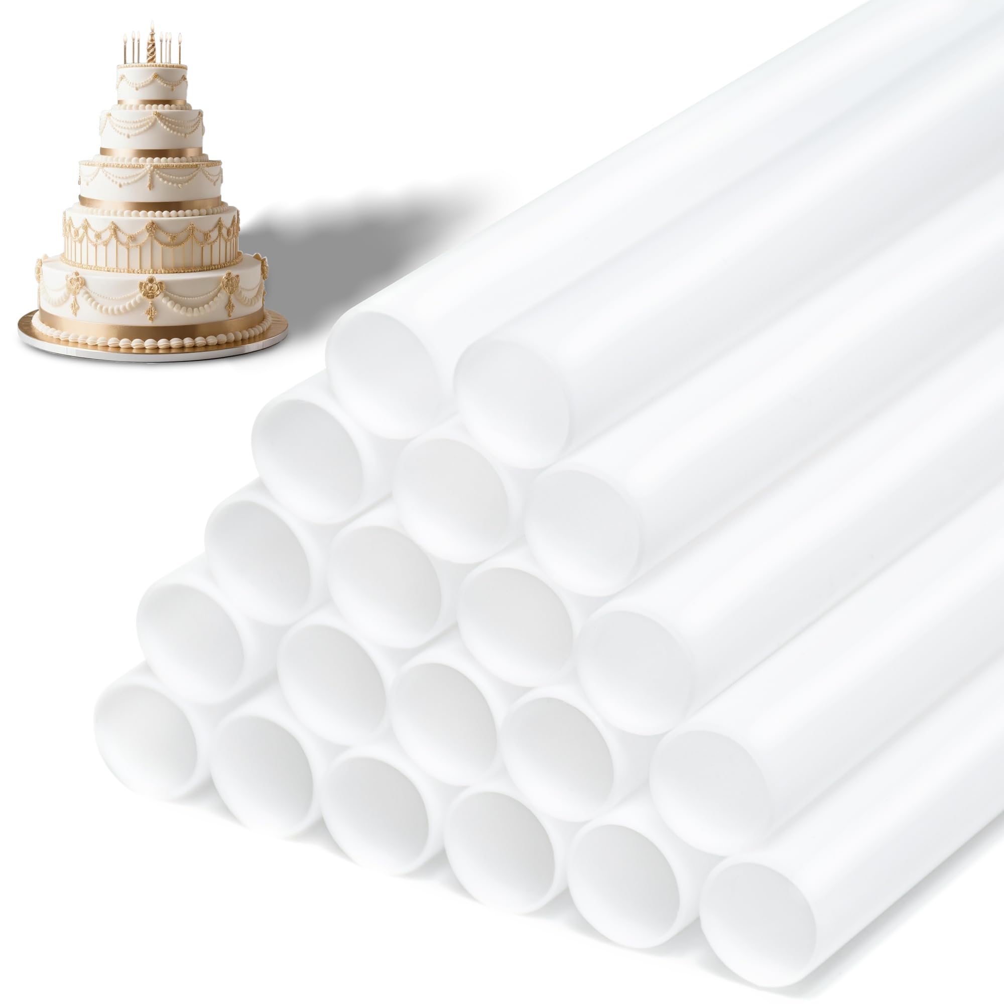 20 Pcs Cake Dowels for Tiered Cakes | Re-usable Plastic Cake Supports | 11.8 Inch Heavy Duty Cake Pillars, Stacking Sticks, Wedding & Party Cake Construction Rods