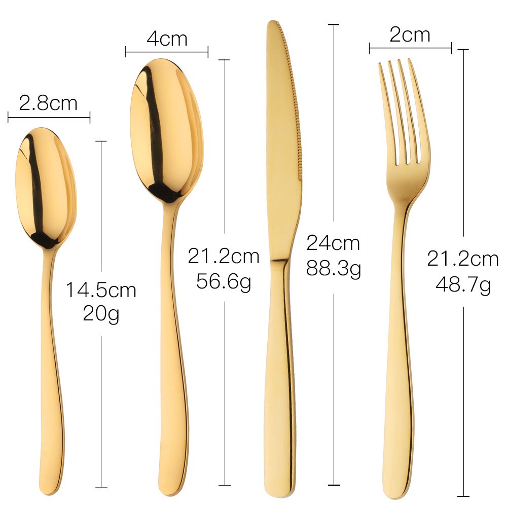 Acero Inoxidable Dorado Vajilla, 16 Piezas Cuberteria PVD Oro Set de Cubiertos Servicio para 4