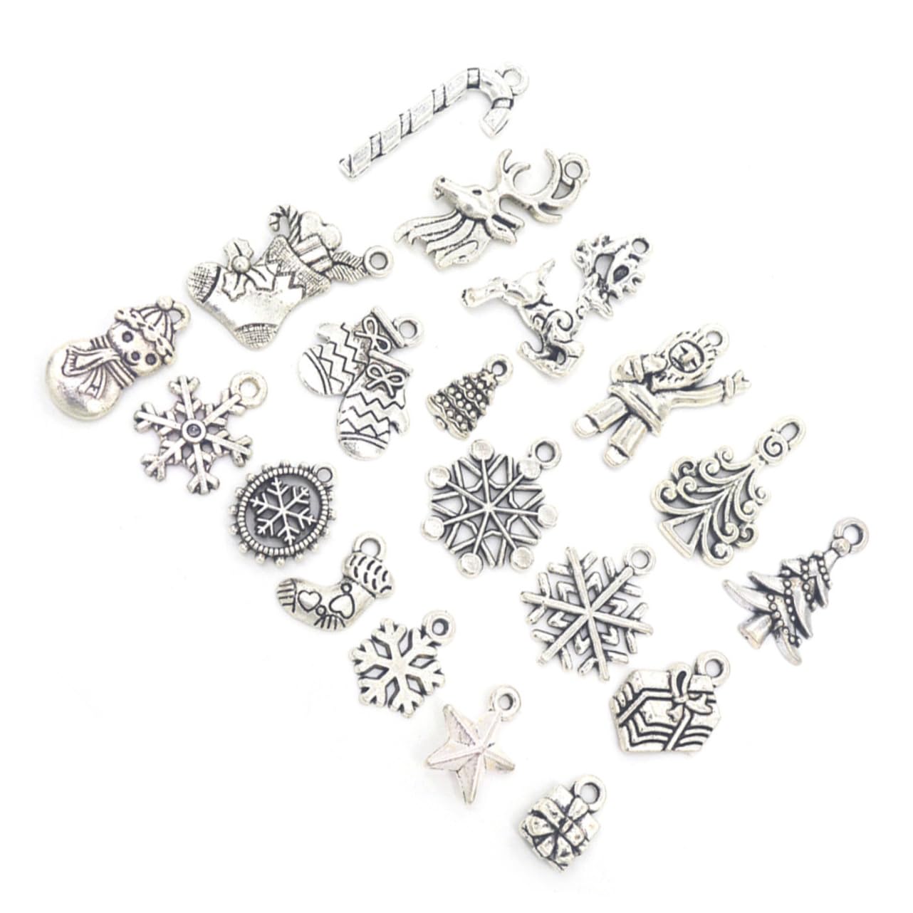 Milisten 19pcs Christmas Tree Charms DIY Alloy Christmas Pendant Candy Cane Stocking Festive Decor, Silver, Medium