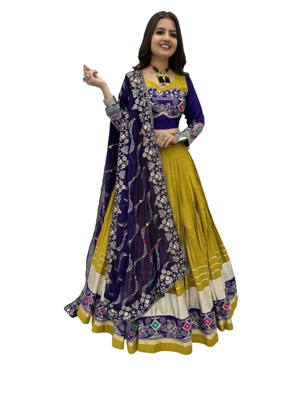 Women's Raas Royale Mustard Yellow Cotton Navratri Lehenga-picture-20