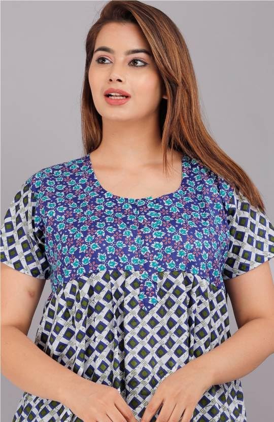 Image of Women Flower Printed Casual Wear Cotton Nighty - Gown-MFNT5014