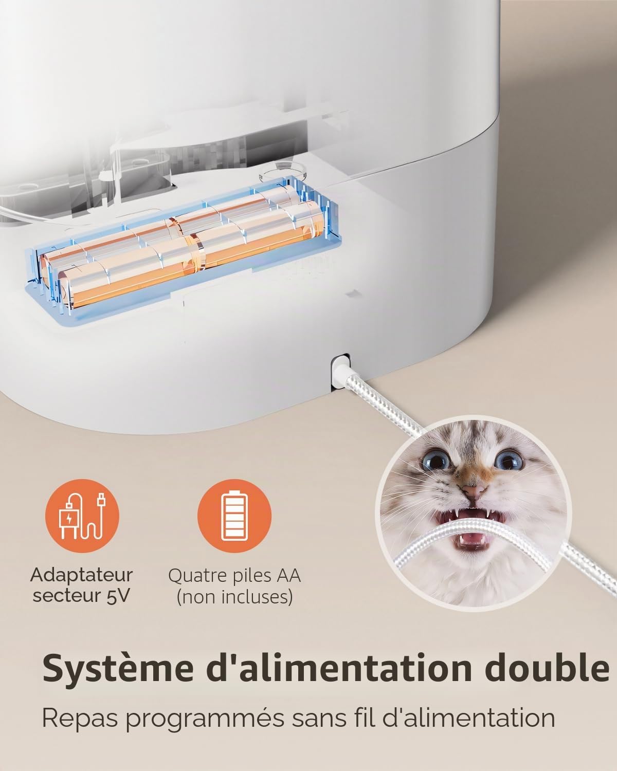 Nobleza - 4L Distributeur Croquettes Chat Automatique, 2,4G WiFi avec Contrôle par APP Distributeur Croquettes Chat Automatique, Enregistrement Vocal 10S, 1-10 Repas par Jour (Blanc)
