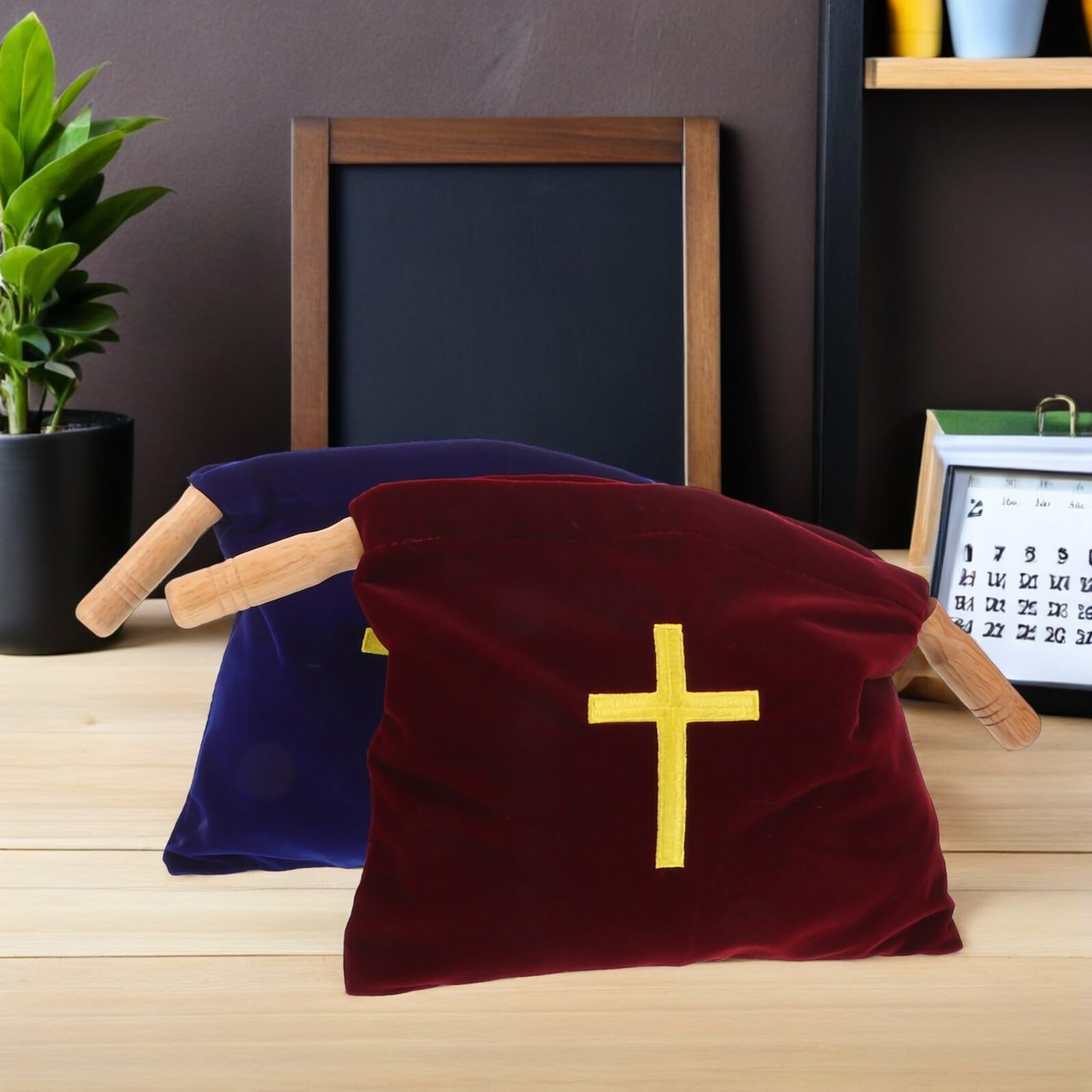 LRXIYODE 2 Szt. Welurowych Toreb Ofiary z Drewnianą Rączką Przenośna Sakiewka Do Kościoła z Haftowanym Krzyżem Elegancka Torba Zbiórkę i Komunijne Dary dla Kobiet i Mężczyzn