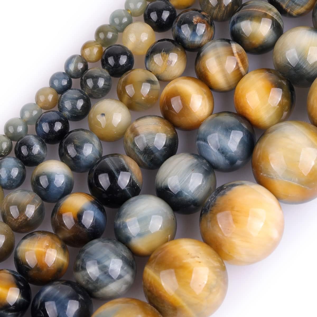 JOE FOREMAN 16mm Round Gold Blue Dream Lace Tiger Eye Beads for Jewelry Making Natural Gemstone Semi Precious 15"