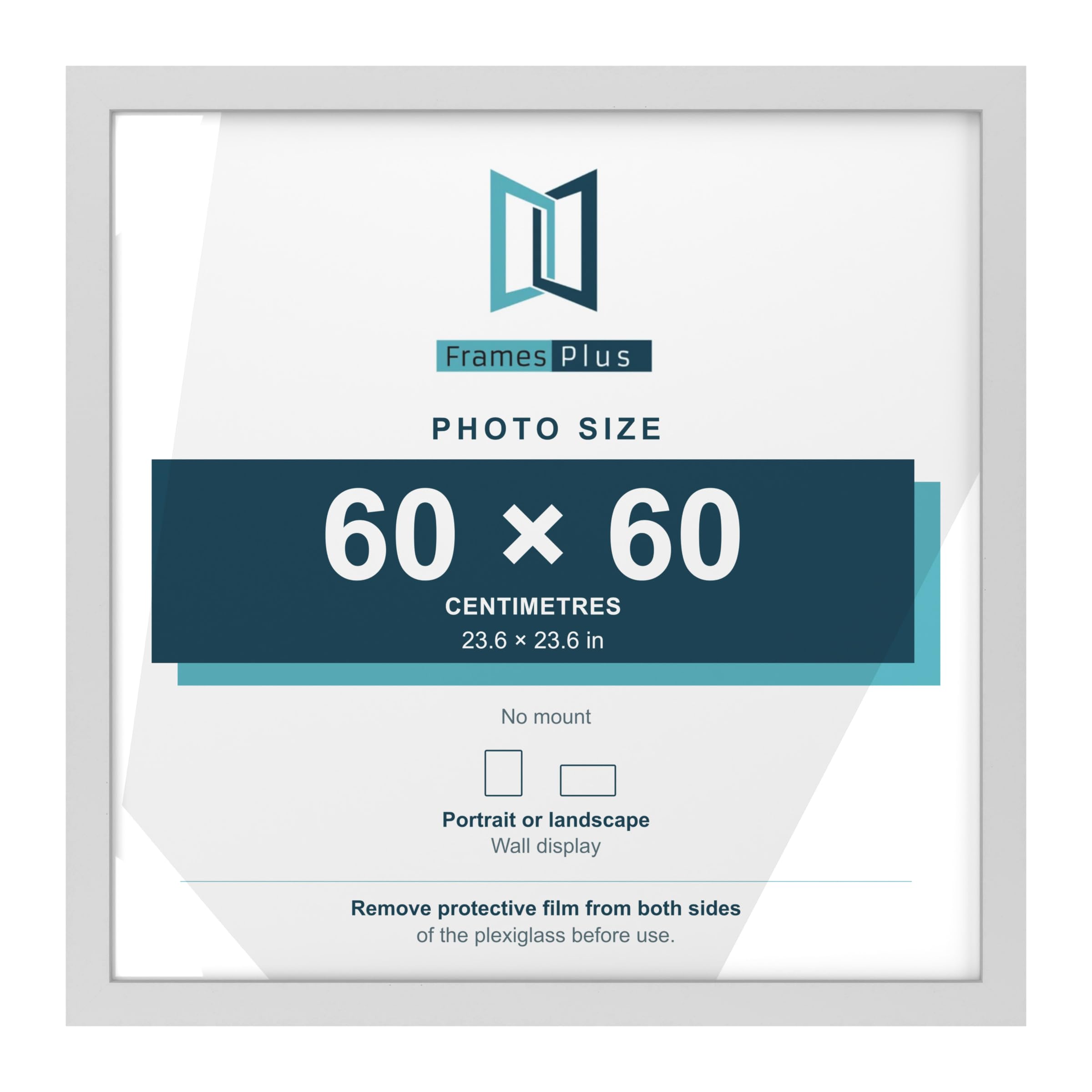 FramesPlus 60x60cm Square Picture Frame, White, Modern Photo Frame for Wall — image 1