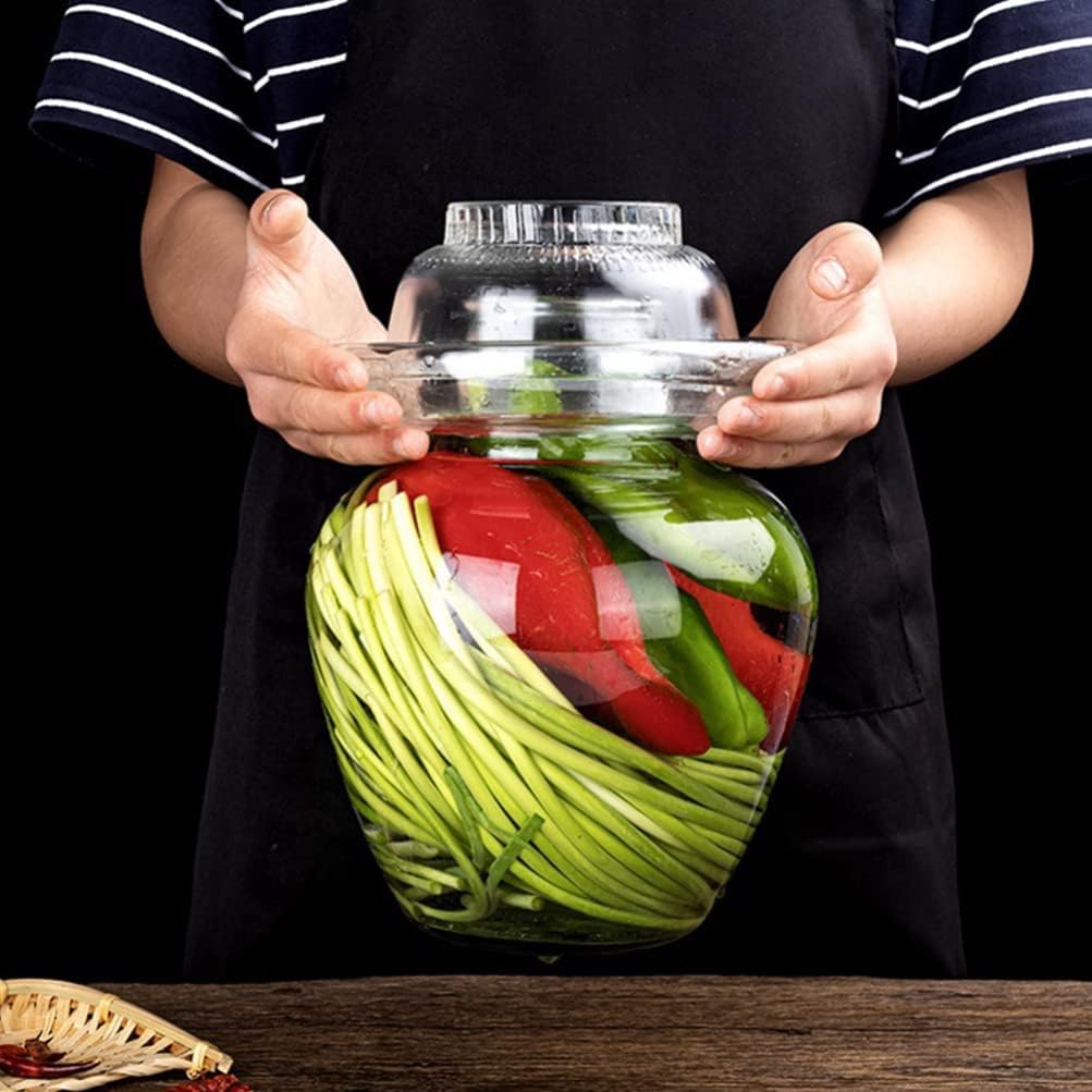 Hemoton Glass Pickle Jar Extra-large Glass Fermenting Jar Brewing Wine Jar Chinese Crystal Fermenting Crock with Water Seal Airlock Lid for Pickling Kimchi Sauerkraut (5L/5.3Qt): Home & Kitchen
