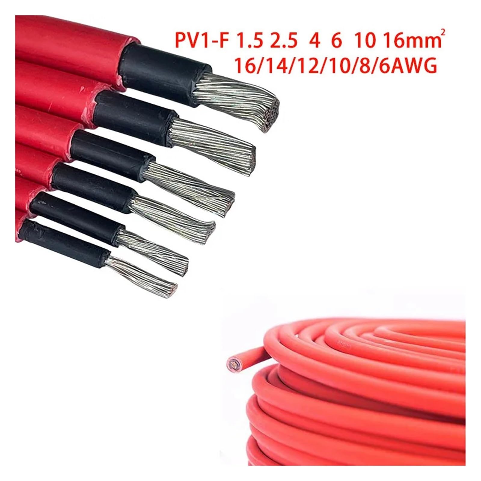 Złącza męskie i żeńskie z kablami 1-10 m przedłużacz do panelu słonecznego 16 10 6 4 2,5 1,5 mm² 6/8/10/12/14/15/16AWG czarny i czerwony ze złączem przewodu fotowoltaicznego (czerwony czarny, 3 metry