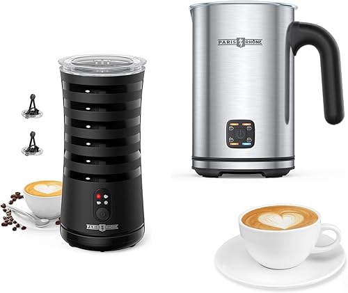 Espumador de leche de 10.1fl oz y 8.1fl oz, Paris Rhône 4 en 1, diseño elegante antideslizante, vaporizador de leche caliente y fría con control de