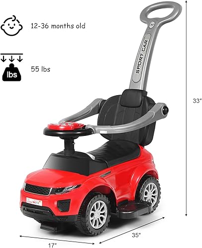 Miniatura 6 de HONEY JOY Auto de empuje para montar de pie a piso, mango de empuje deslizante para automóvil y barandilla desmontable, sonido y luces,