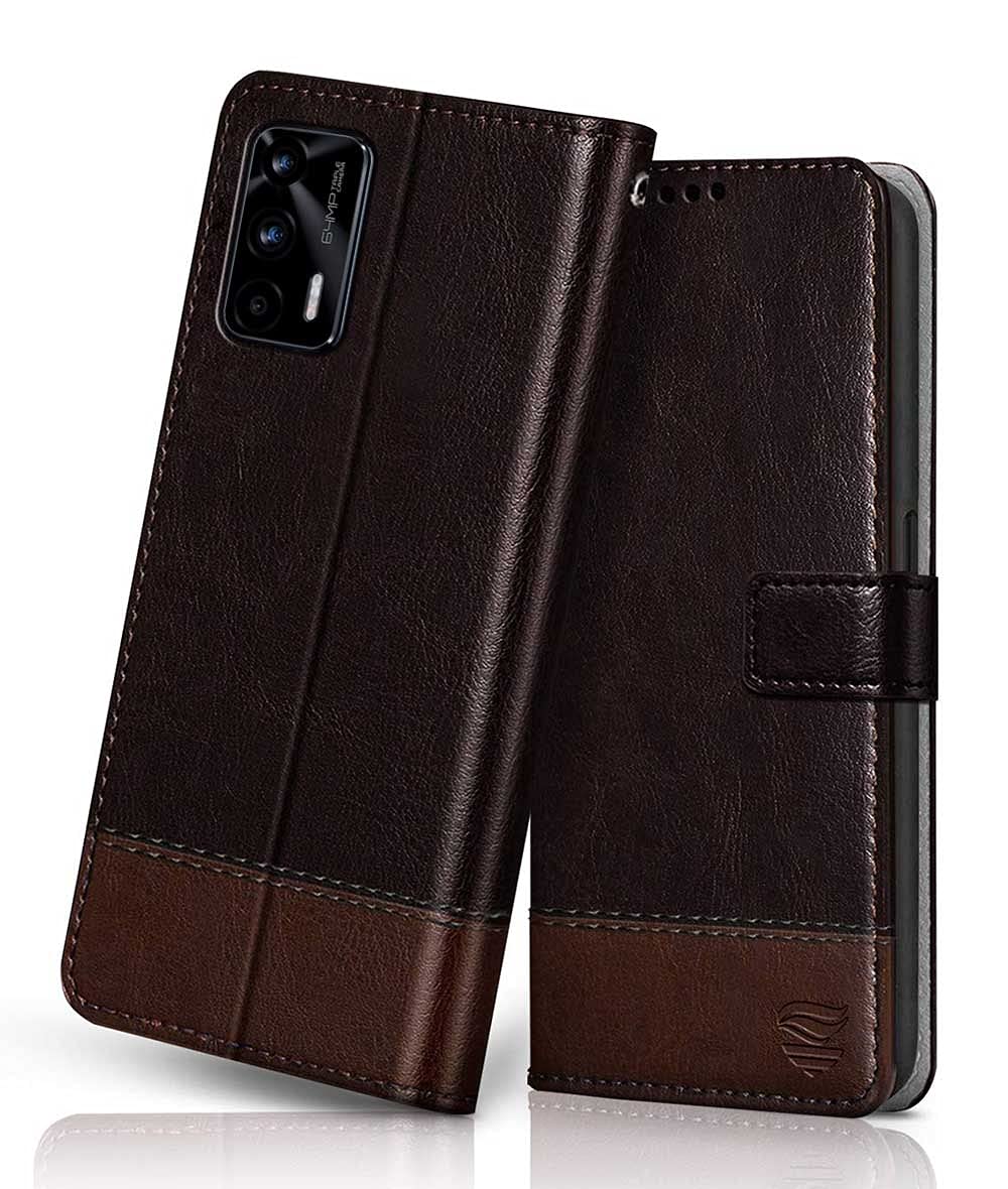 FLIPPED Vegan Leather Flip Case Back Cover for Realme X7 Max 5G | Realme GT 5G (Flexible, Shock Proof | Hand Stitched Leather Finish | Card Pockets Wallet & Stand | Coffee with Brown) (B09711RS27) Amazon Price History, Amazon Price Tracker