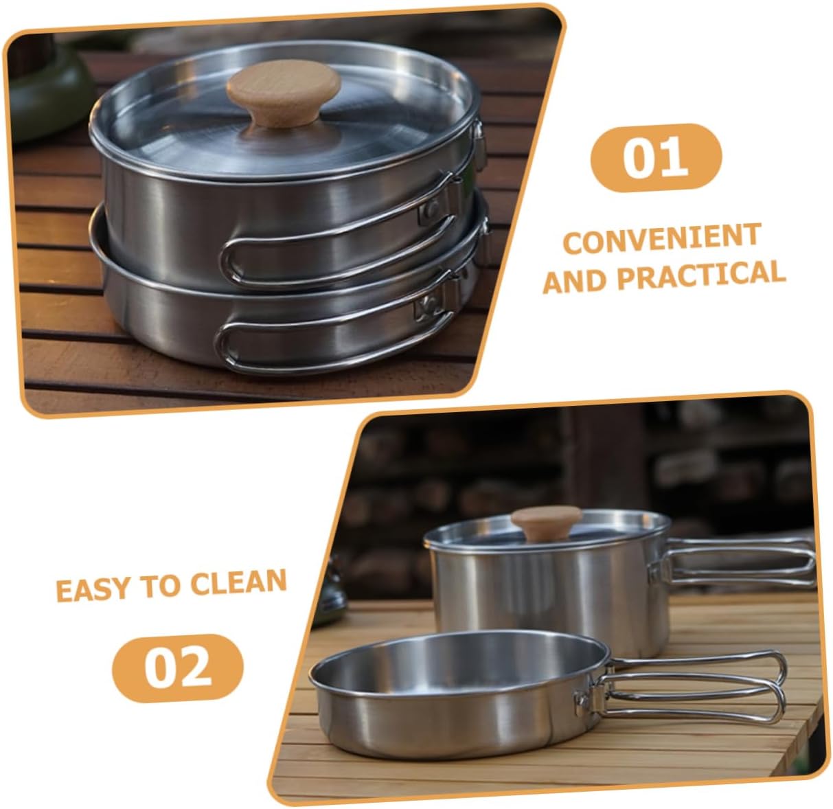 1set Stainless Steel Folding Handle Cooking Pot for Camping Hiking and Outdoor Activities Portable Frying Pan and Cooking Utensil Ergonomic Design