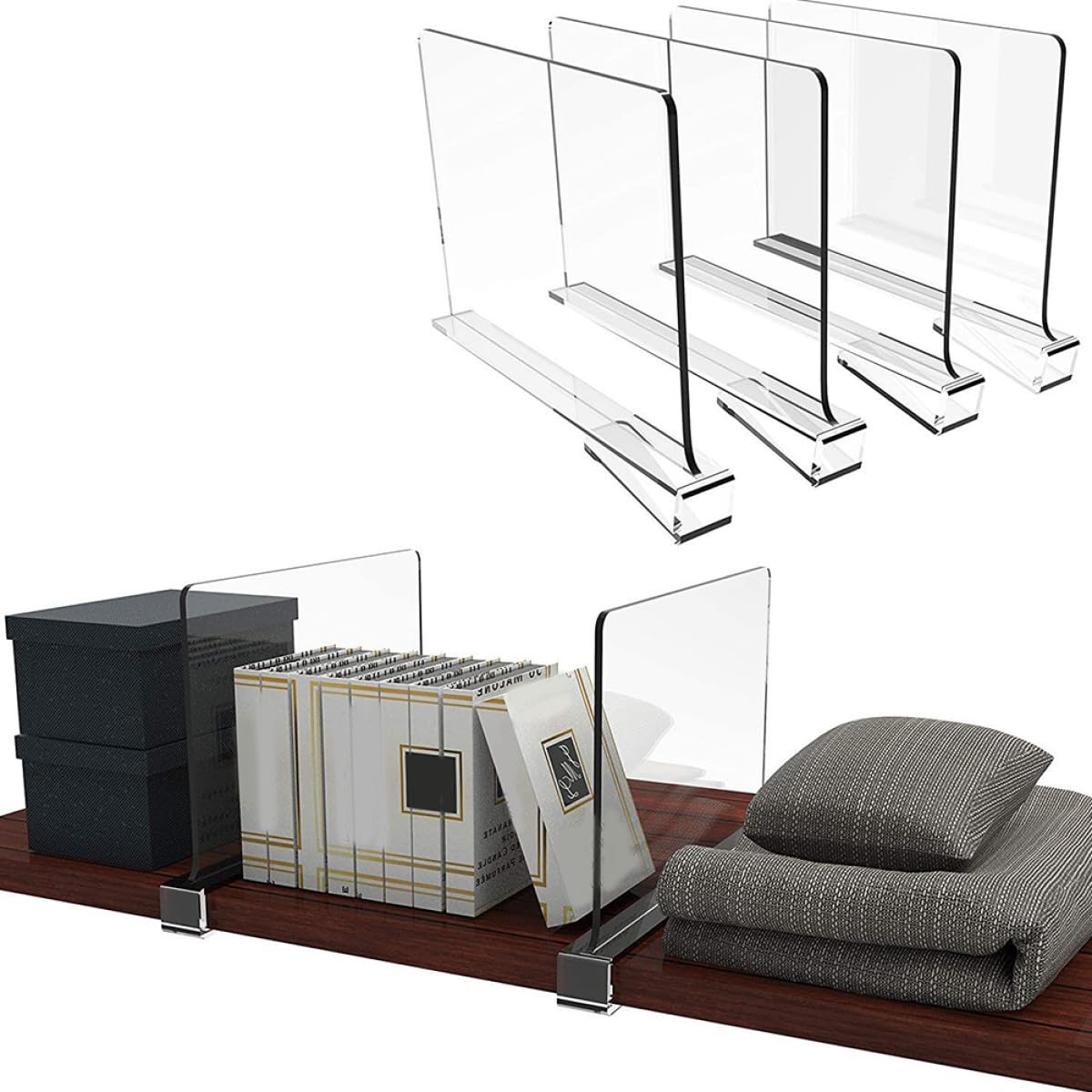 TOYANDONA Separadores de Estantes Transparentes para Armario, Divisor de Ropa y Bolsos, 4 Piezas de PS Esquinas Redondeadas para Maximizar Espacio en Estantes de Closet y Despensa