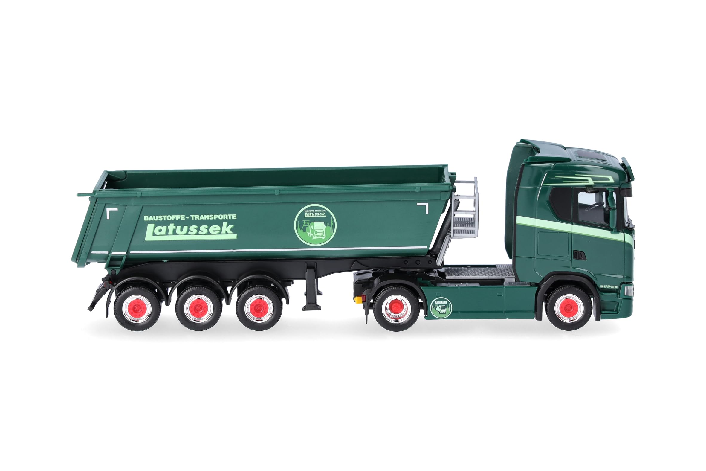 Herpa LKW Modell Scania CS 20 ND Rundmulden-Sattelzug Latussek, Miniatur im Maßstab 1:87, Sammlerstück, Made in Germany, Kunststoff