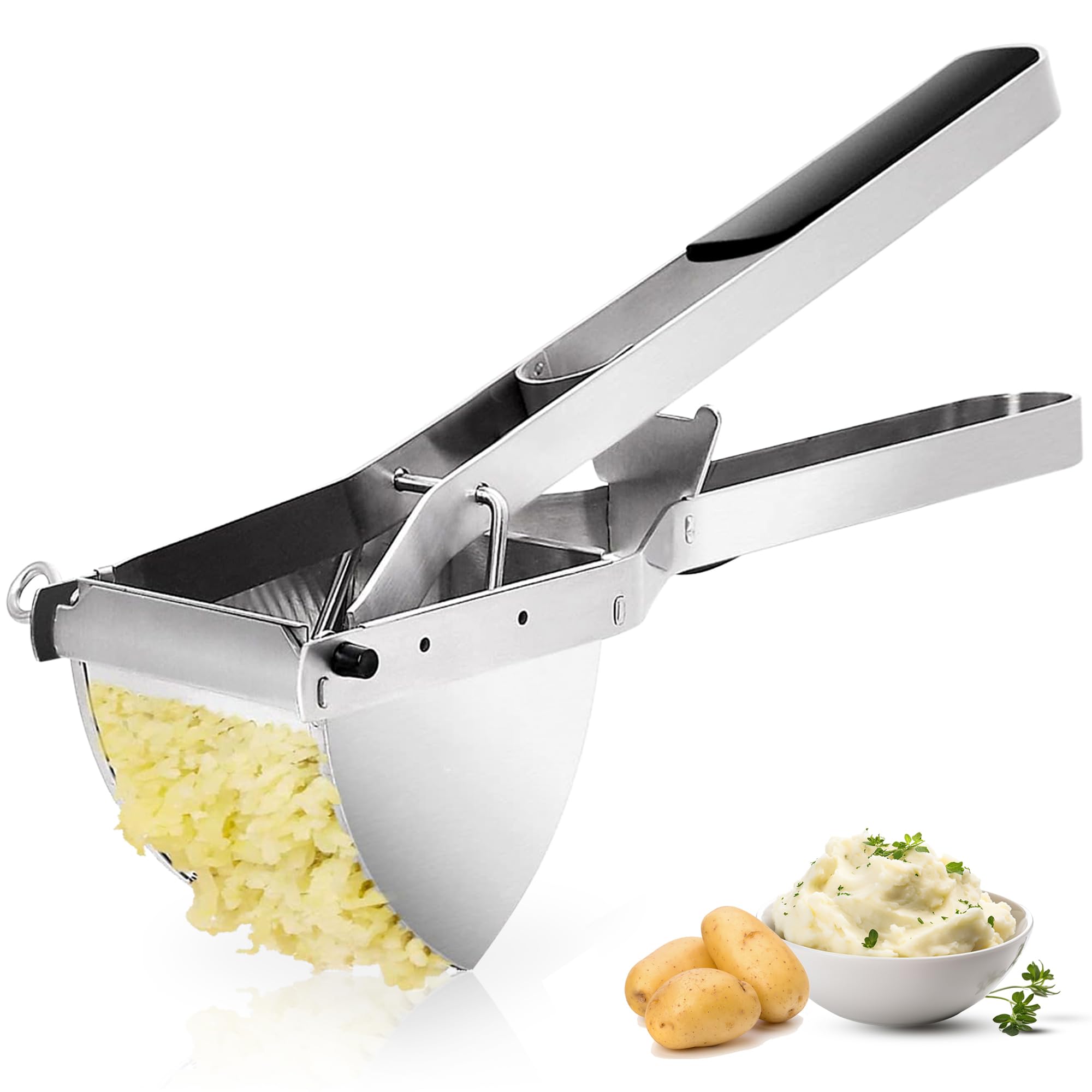VSRGLarge Potato Masher & Ricer, Stainless Steel with Silicone Handle & Dishwasher Safe! Heavy Duty Food Press for Mashed Potatoes, Fruits & Vegetables.