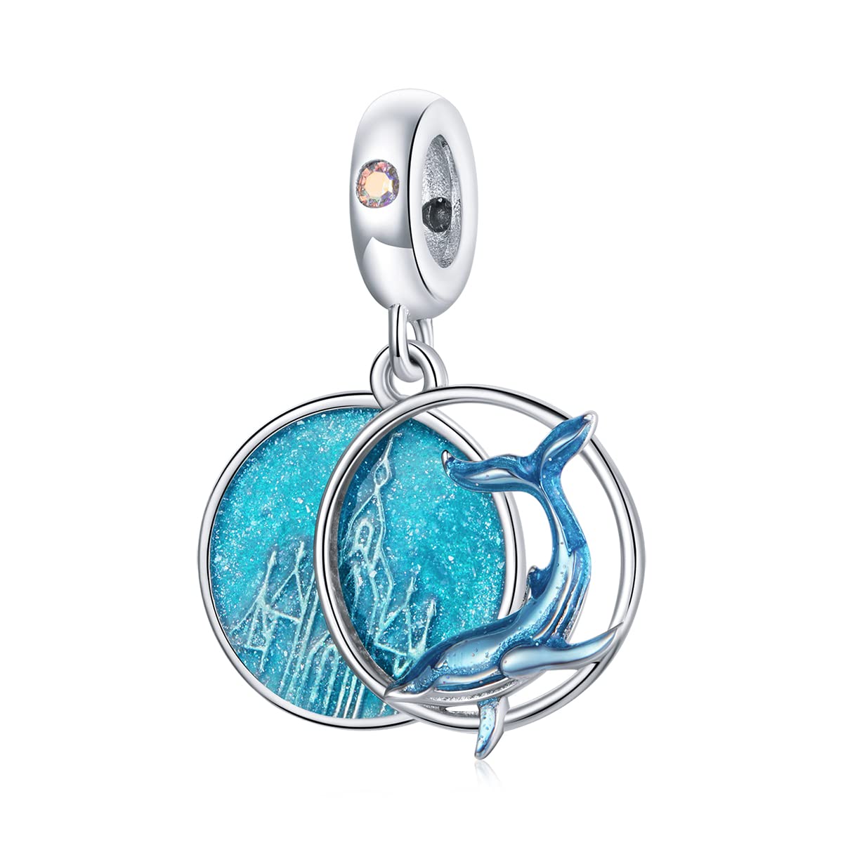 Ciondolo a forma di balena blu oceano in argento sterling 925 smaltato per bracciale rigido da donna.