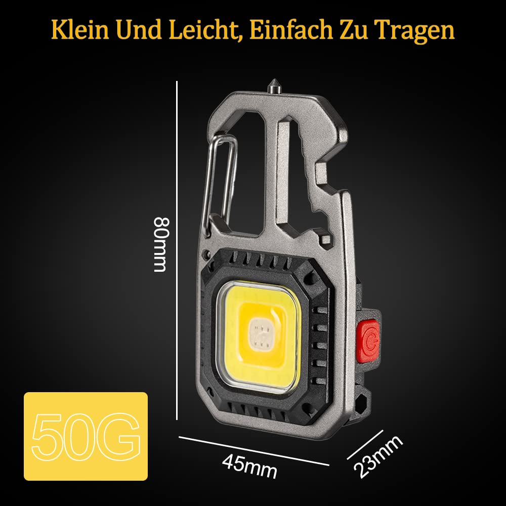 CUEI Torcia LED Portachiavi Ricaricabile 7 Modalità - Mini Lampada Da Lavoro Magnetica Con Gancio, Batteria 18650 Inclusa, Per Campeggio, Pesca E Manutenzione Auto - 2