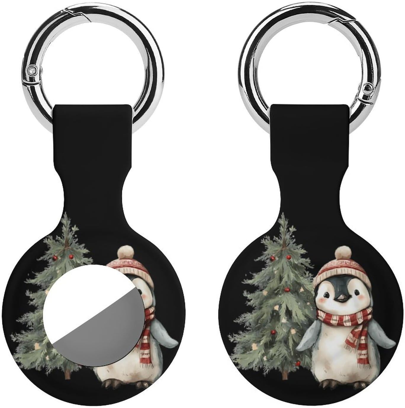 Penguins Christmas Tree Case Compatible with AirTag Holder Cover with Keychain Ring for Bags Luggages