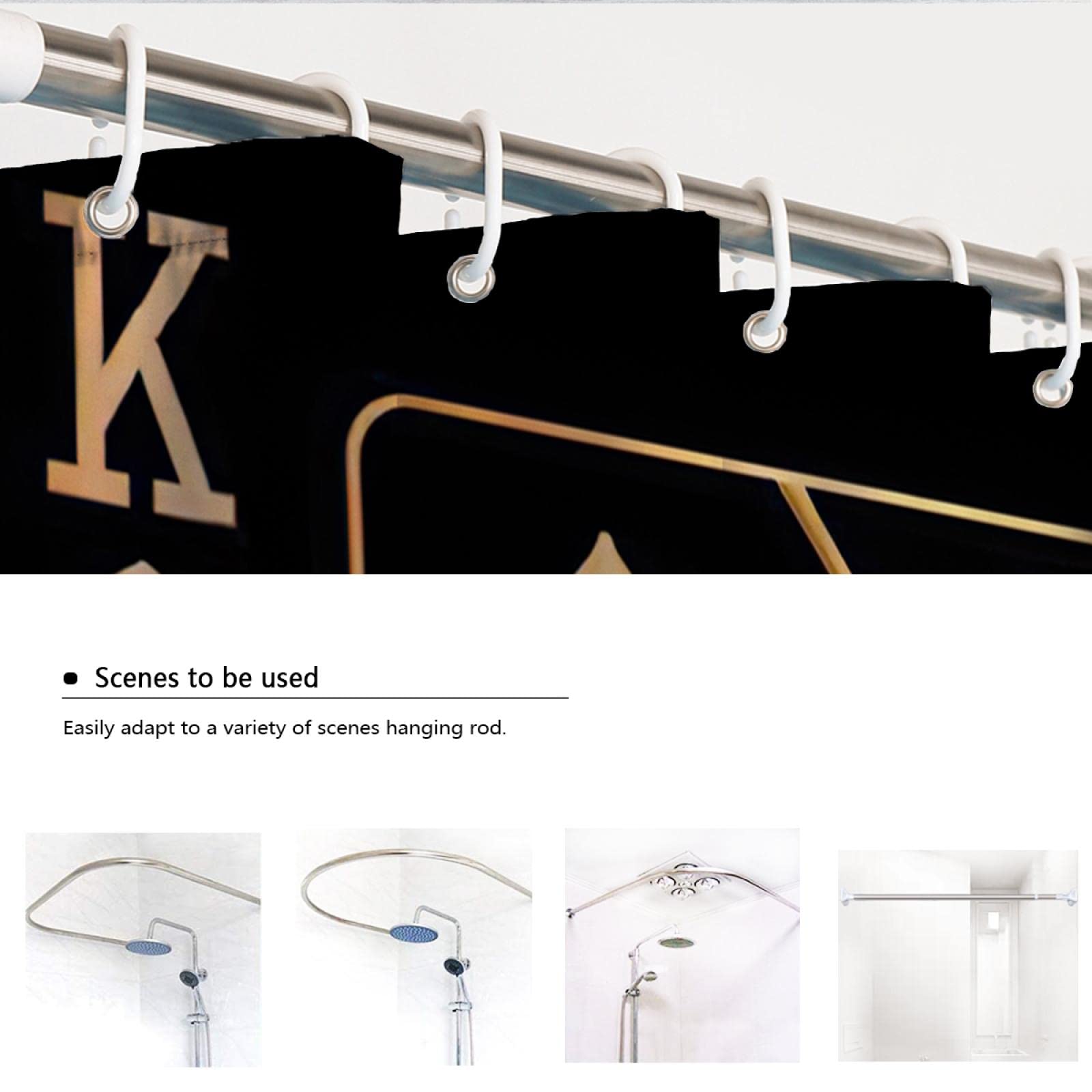 Cortinas de Ducha de Tarjeta Corazón Negro y Dorado Accesorios de baño Protección de la privacidad Juego de Cortinas de Ducha de Tela de poliéster con 12 Ganchos 180x220 cm