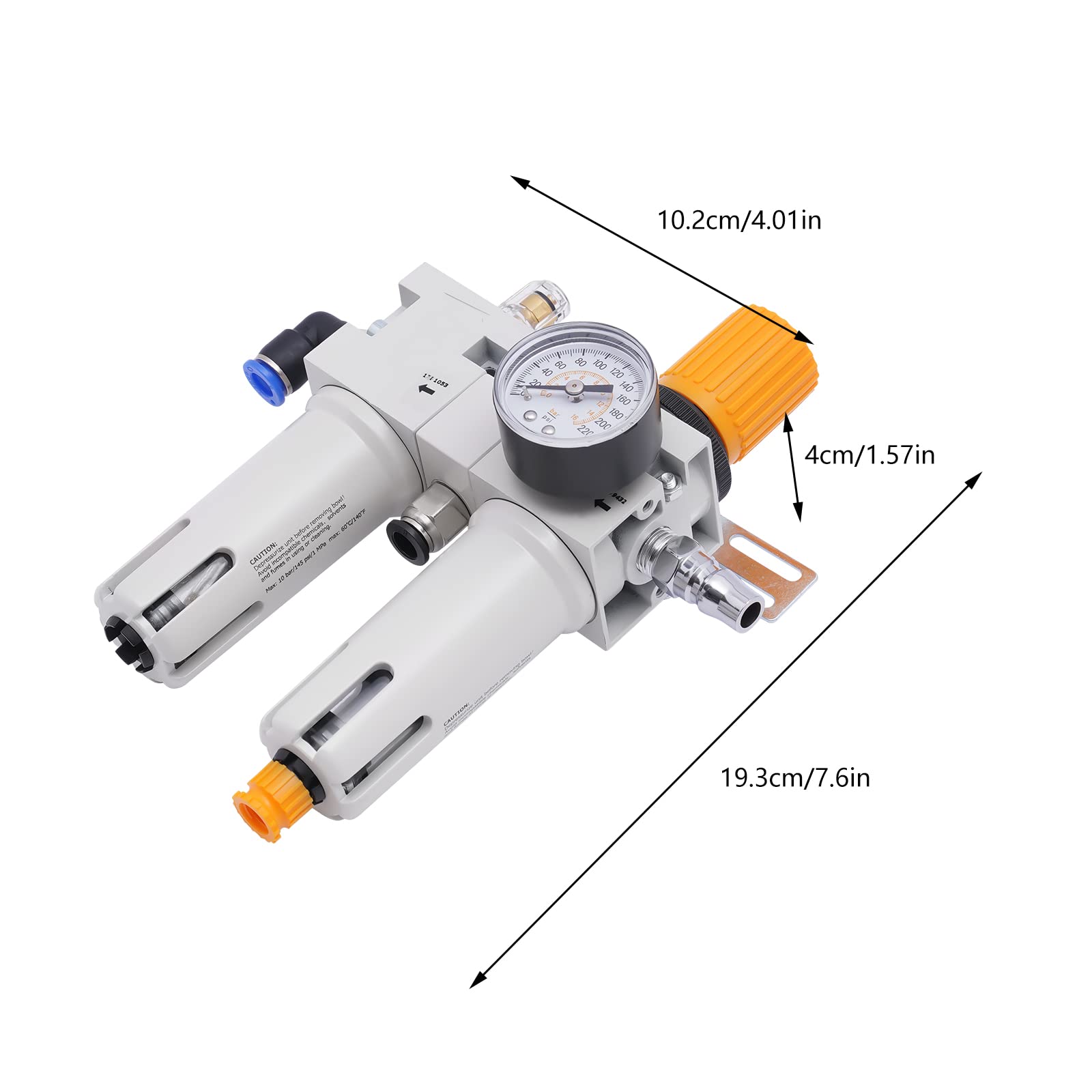 LIAPDG Tire Changer Oil Water Separator, Tire Changer Air Pressor with Pressure Gauge Manual Drainage Max. Pressure 10 Bar/145 Psi/1 Mpa Max. Temperature 60°C/140°F 4.01 x 1.57 x 7.6 Inch
