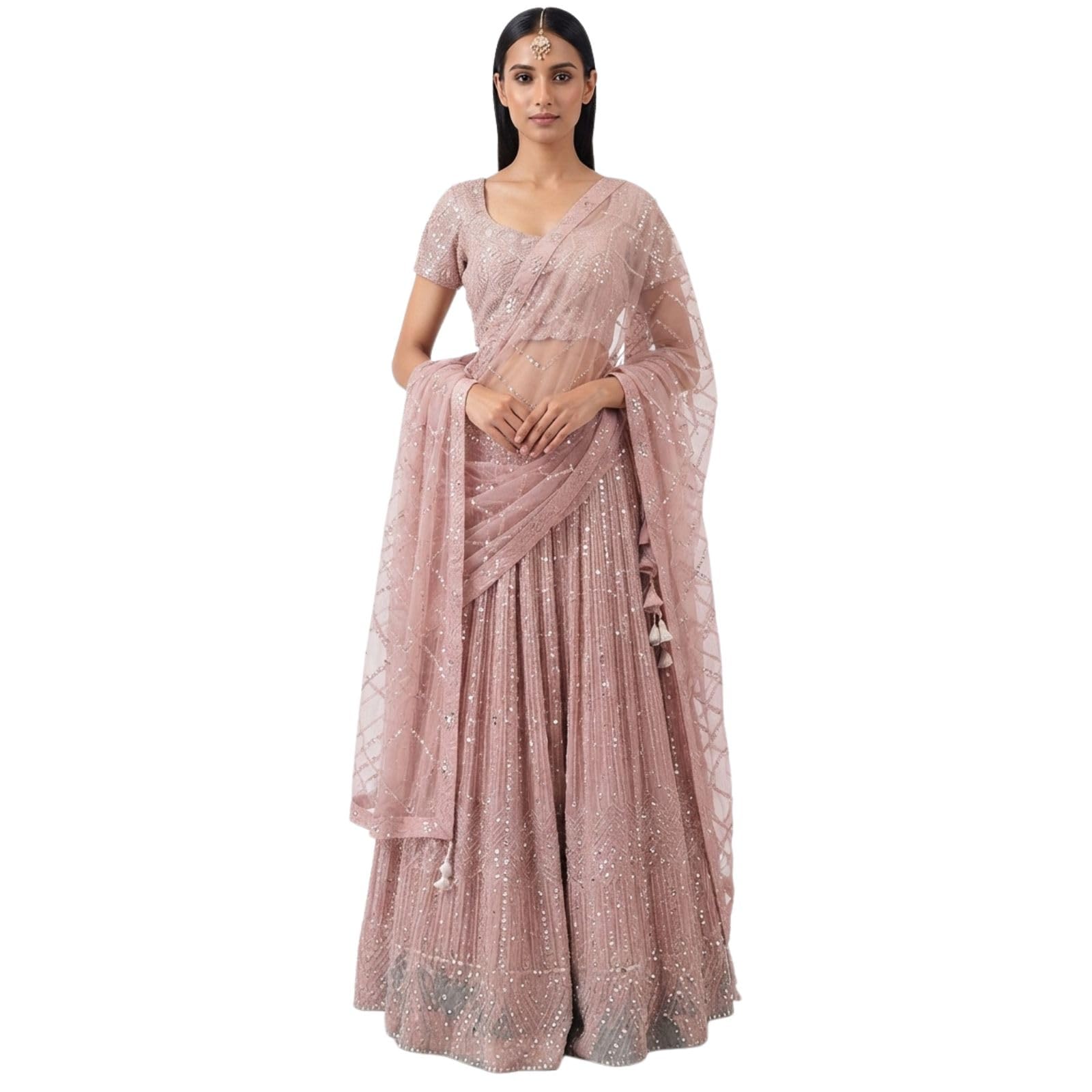 Light Pink Georgette Sequence Embroidery Work Lehenga Choli Set For Women-JH227PNK-image-26