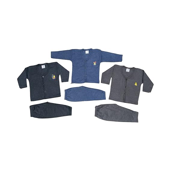 Ajay-Hosiery New Born Baby Winter Wear Keep Warm Baby Baby Boy & Girl Unisex Body Warmer Soft Fabric Milanche Thermal Front Open Top with Bottom Combo Pack of 3 Set For Infant