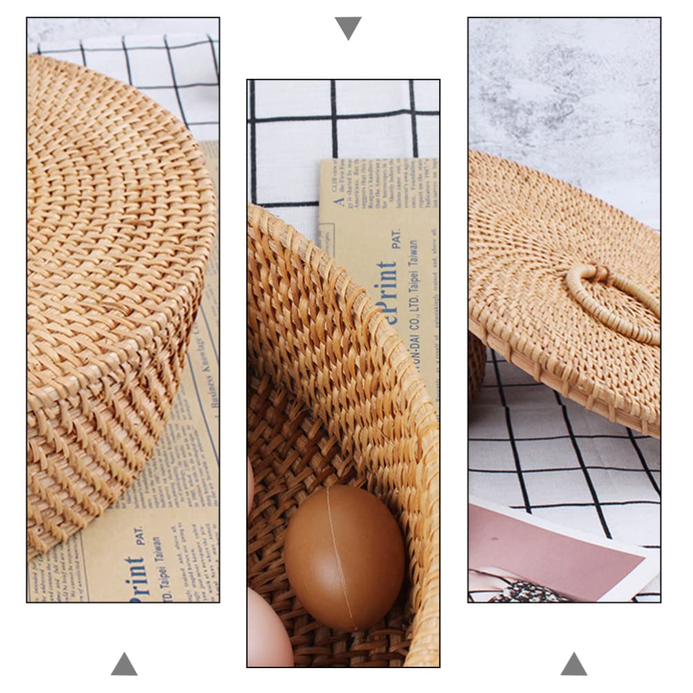 Cabilock Cesto Portaoggetti in Legno Intrecciato Artigianalmente con Coperchio, Design Vintage senza Sbavature, per Conservare Dolci e Snack in Casa