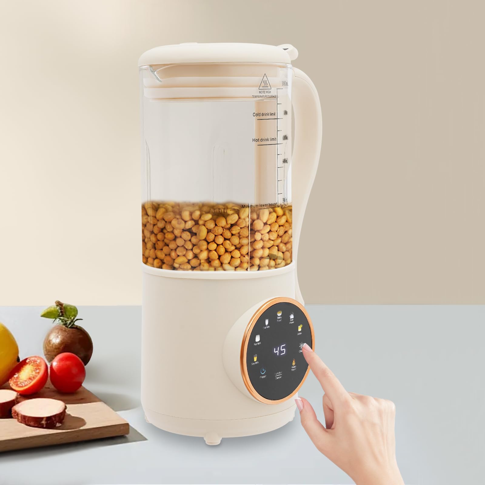 Automatyczna maszyna do mleka roślinnego 1400 ml z 16 ostrzami i funkcją rezerwową 12 godzin, wielofunkcyjny ekstraktor do mleka roślinnego do soi, migdałów, owsa, płatków zbożowych(A)