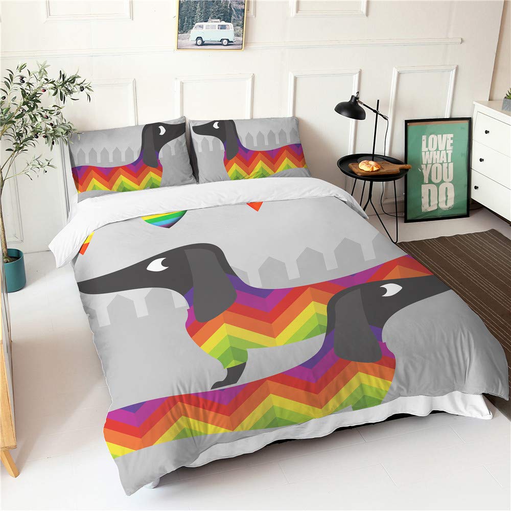 Housse de couette 140x200 2 personnes avec drap et taies Teckel Gris