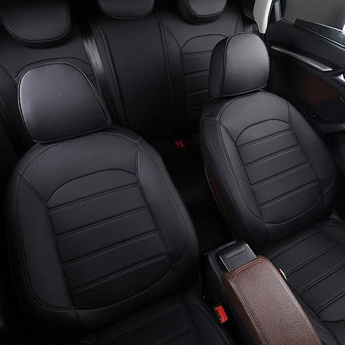 Miniatura 4 de Muchkey Juego completo de fundas de cuero de lujo para Prado 2010-2015 de 7 asientos delanteros y traseros compatibles con bolsa de aire, color negro