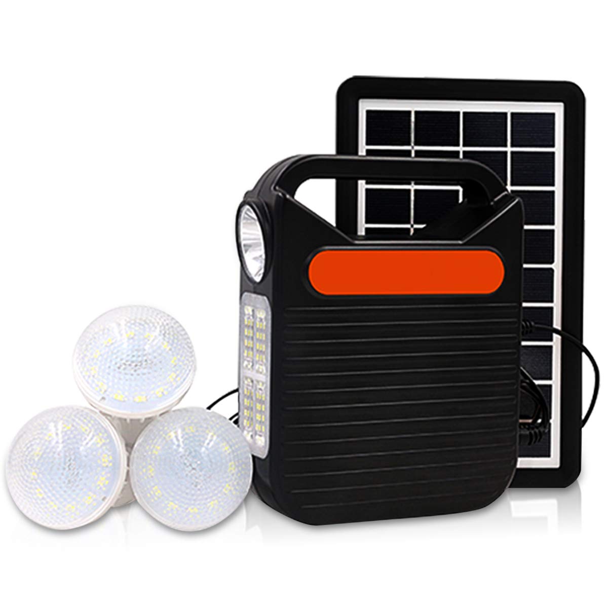 Sunaze Emergency Portable Inverter with 3 Individual 6 Volt Led Bulbs with 3.75 Meter Long Wire & AC/DC USB Socket with Free USB Wire for Mobile Charging with Solar Panel (Black 2390)-image-19
