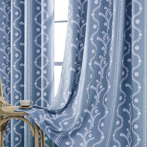 LIMON HOME Blue White Blackout Curtains