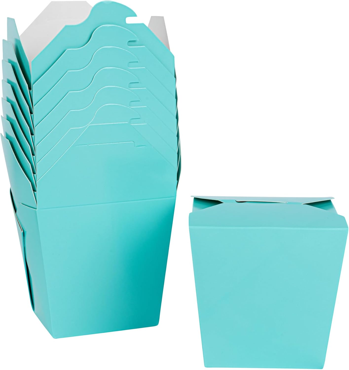 Bio Tek 4 x 3.5 x 4.5 Inch Food Containers, 50 Noodle Takeaway Boxes - Disposable, Sturdy, Turquoise Paper 26 Ounce Take Out Boxes, Square, For Hot Or Cold Foods - Restaurantware