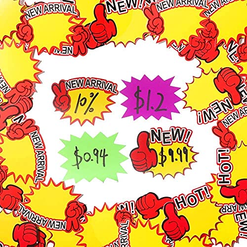 500 Pcs Blank Starburst Signs Star Burst Sale Signs Fluorescent Neon Paper Signs Sale Tags for Retail Store,3.5×2.8in