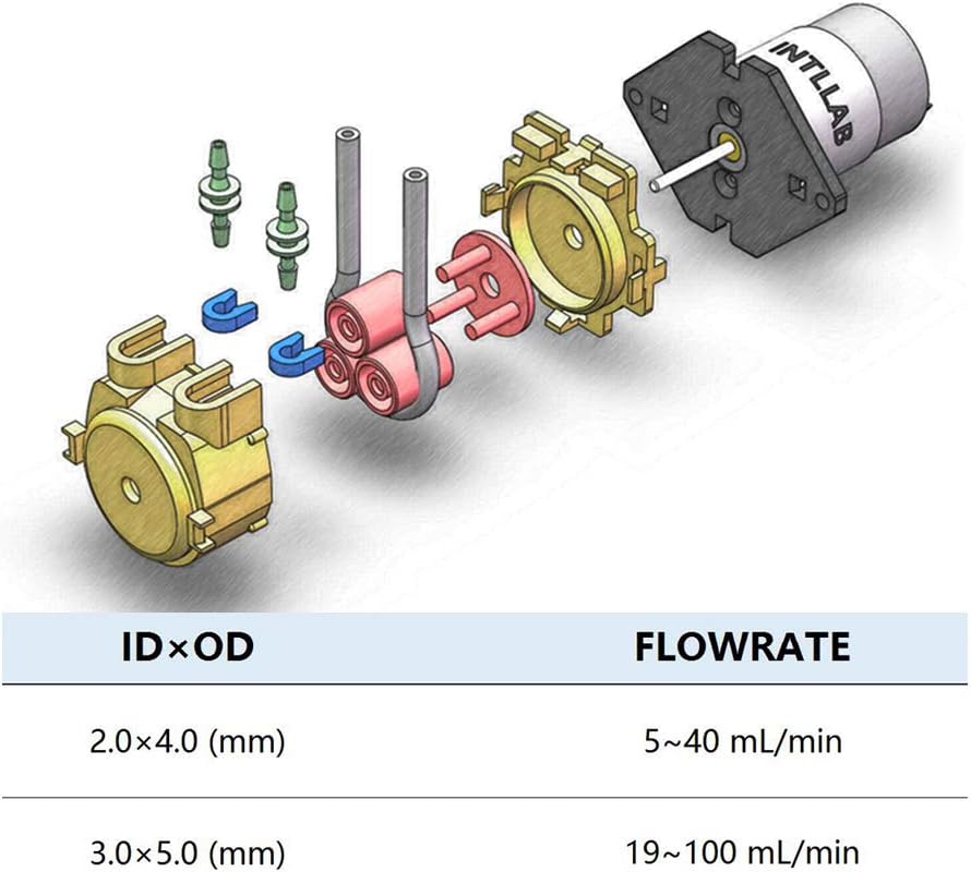 INTLLAB 4pcs/Pack 12V DC DIY Peristaltic Liquid Pump Dosing Pump for Aquarium Lab Analytical, Flow Rate 5~100 mL/min