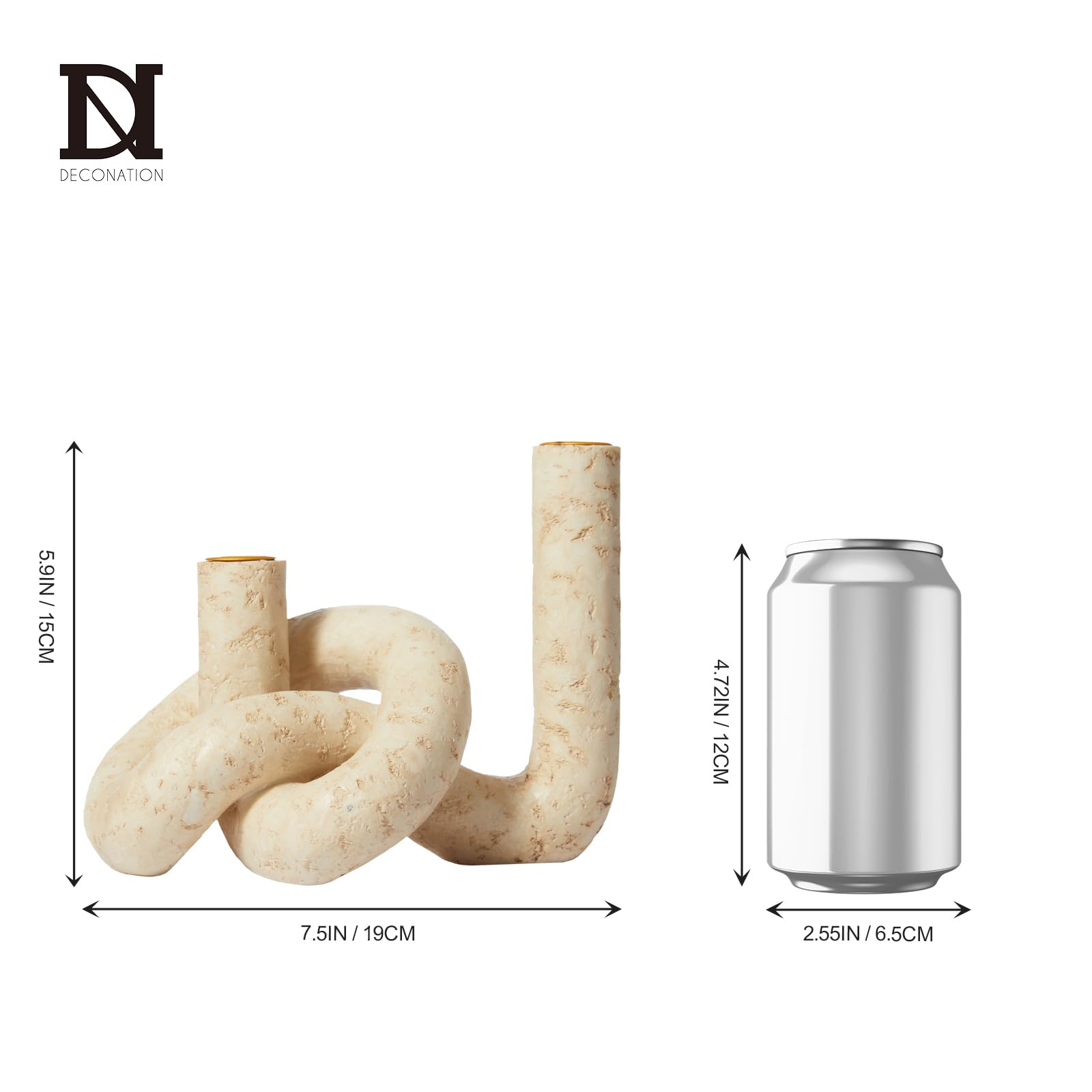 DN DECONATION Knotenförmige Stabkerzenhalter Kerzenständer Set, 2er Set Travertin-Effekt Resin Kerzenleuchter mit Gold Metall, Boho Deko & Tischdekoration für Wohnzimmer Kamin Tisch