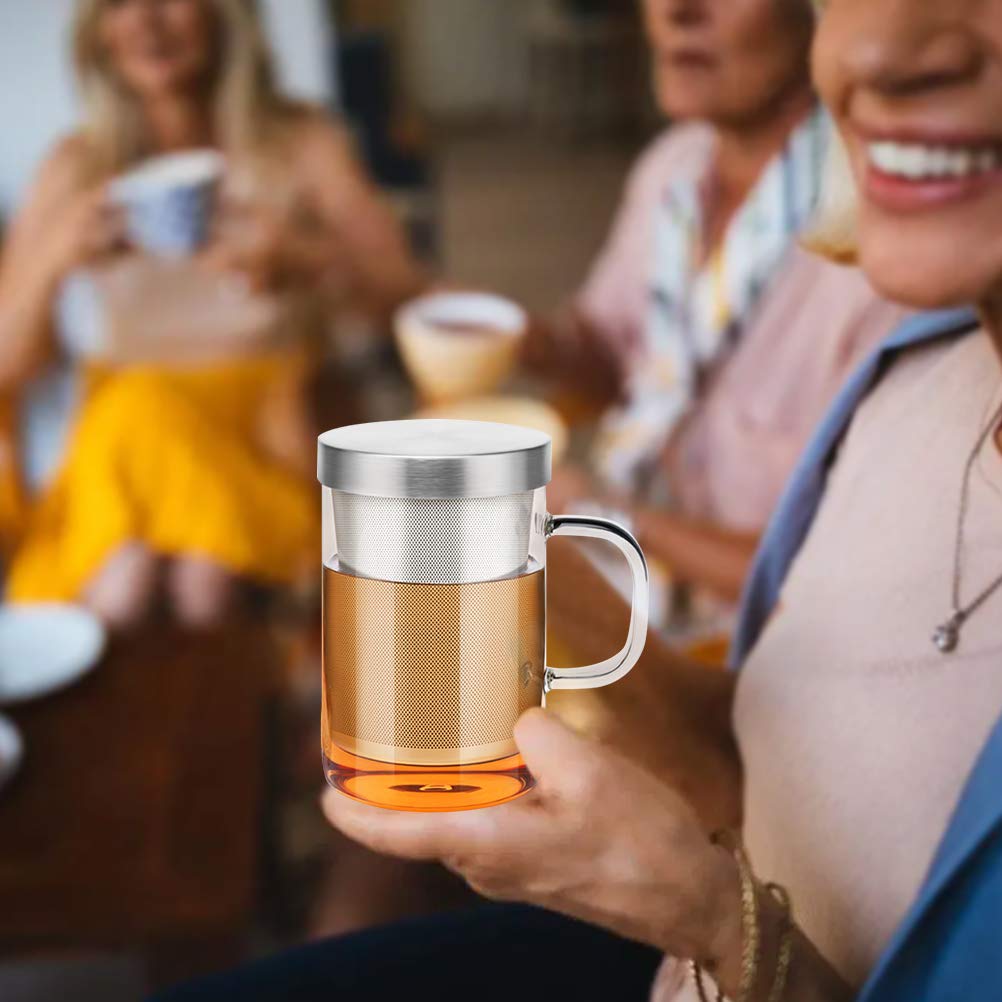 Tasse de thé, verre, double paroi, couvercle en bambou, infuseur en acier inox, capacité: 430 ml, transparent, Relaxdays | Leroy Merlin