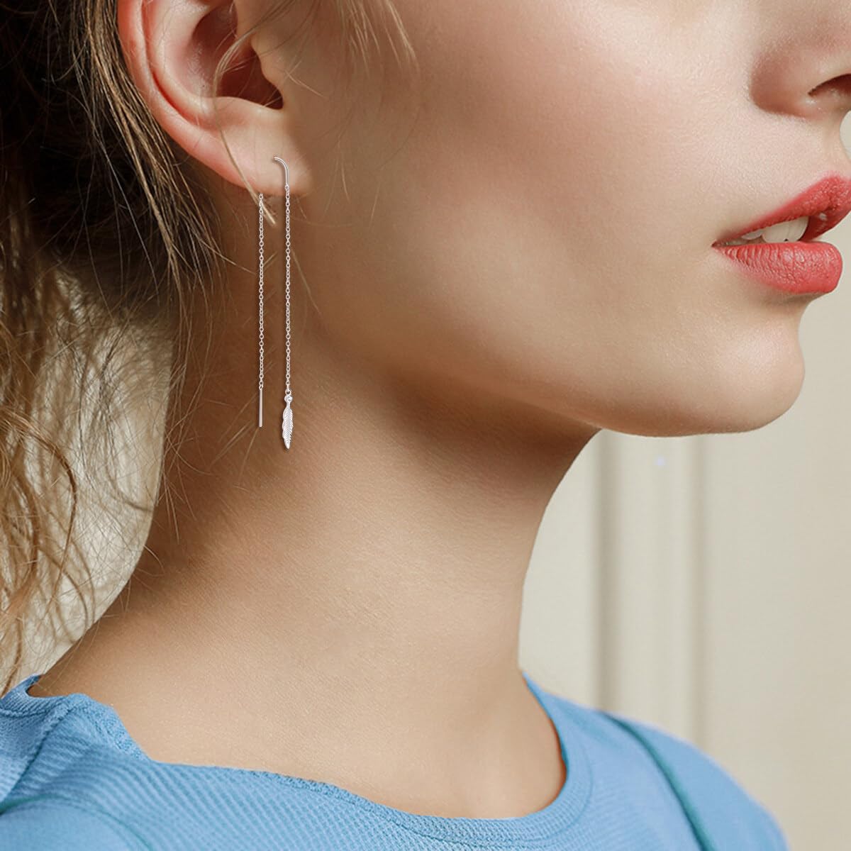 Pendientes de plumas de plata de ley, pendientes largos de plumas para mujer (pendientes de plumas).