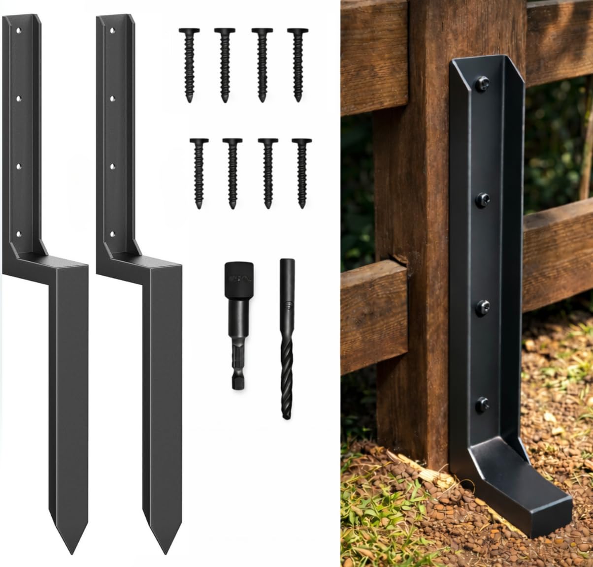 Fence Post Repair Kit Heavy Duty Steel Fence Post Anchor for Leaning or Broken Posts Ground Stake Stabilizer