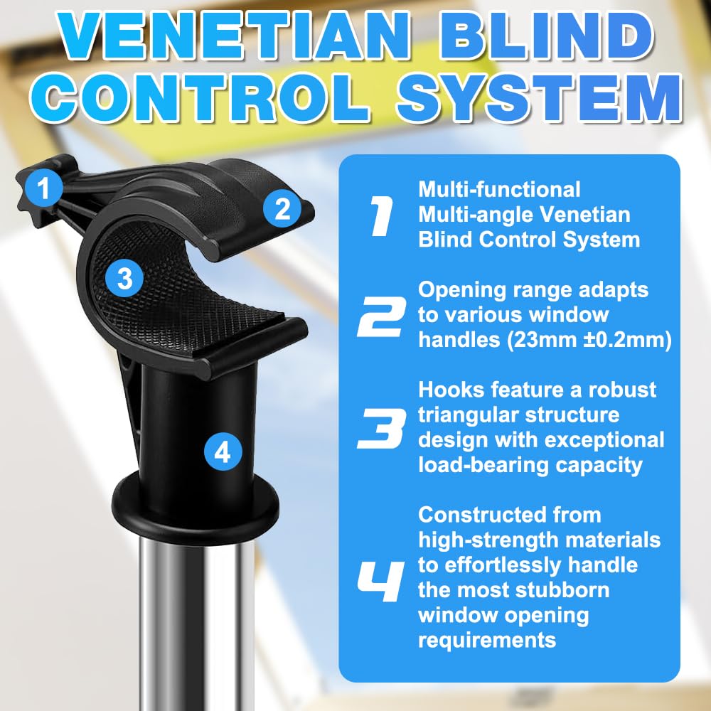 1,86 m Pértiga Telescópica de Control para Ventanas de Techo, Extensión de Mango, Varilla de Acero para Apertura de Ventanas, Pértiga Telescópica para Abrir Ventanas de Techo y Persianas Velux GGL/GGU