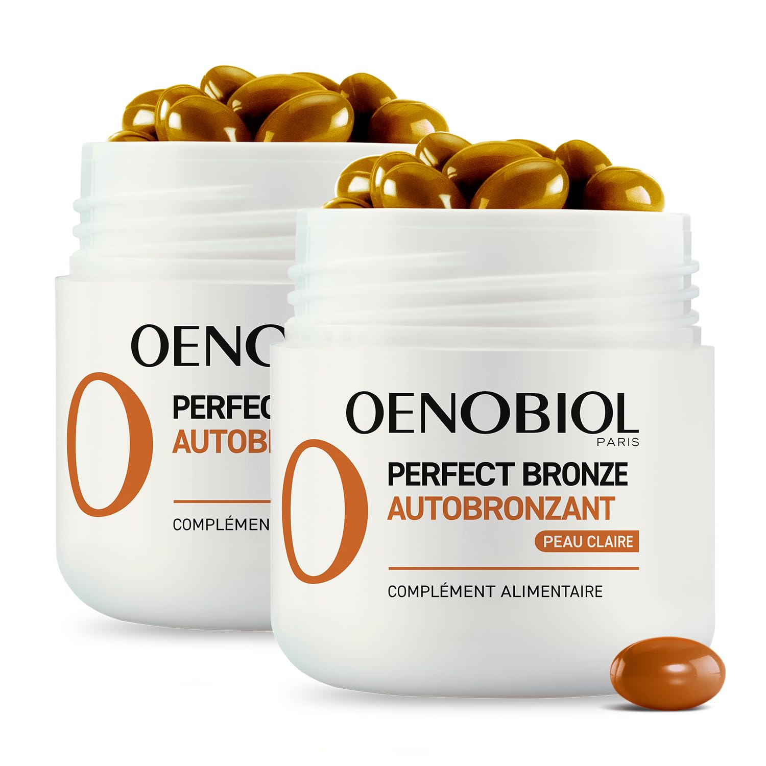 Oenobiol Autobronzant Peau Claire Perfect Bronze - Efficace Dès Le 1er mois sans soleil - Concentration de 5 pigments 100% d'origine végétale - Complément Alimentaire 2X30 Capsules - Programme 2 Mois
